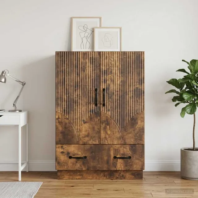 vidaXL Dressoir met lade Gerookt eiken 66 x 34,5 x 92 cm Bewerkt hout Bruin