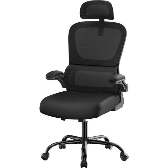 Klarven Bureaustoel Ergonomisch - Bureaustoelen - Inktzwart - Ademend Dubbellaags Netweefsel - Verstelbare Hoofdsteun en Lendensteun - Kantelbare Rugleuning
