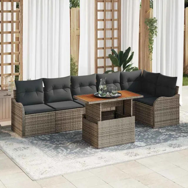 vidaXL Tuin Sofa Set 7 st Grijs Poly riet, foto 2