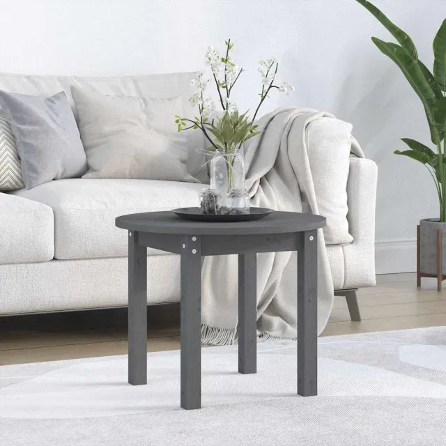 vidaXL Salontafel Ø 55x45 cm massief grenenhout grijs, foto 2