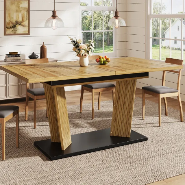 MODENUIT Uitschuifbare Eettafel - Uitschuifbaar Voor Eetkamer - MDF Metaal - 120-160x80x76 Cm - Eikenkleur Oak