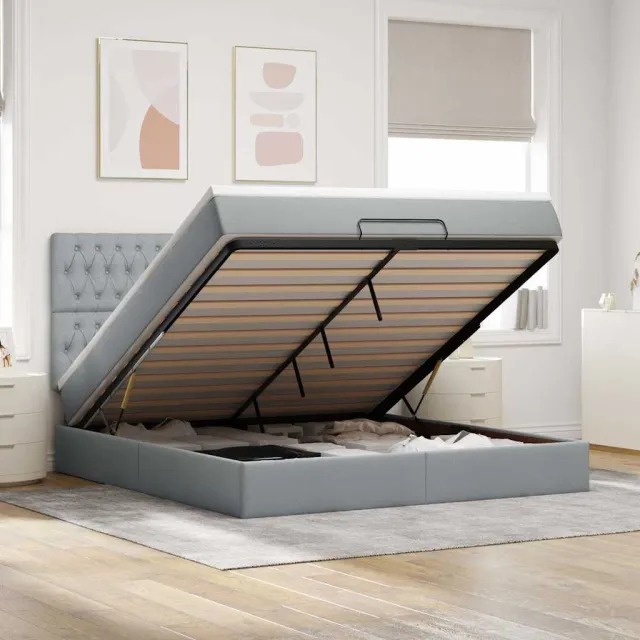 vidaXL Ottoman bed met matras en LED's 160x200cm stof lichtgrijs grijs