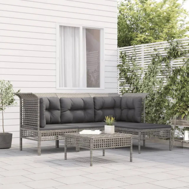 vidaXL 5-delige Loungeset met kussens poly rattan grijs, foto 2