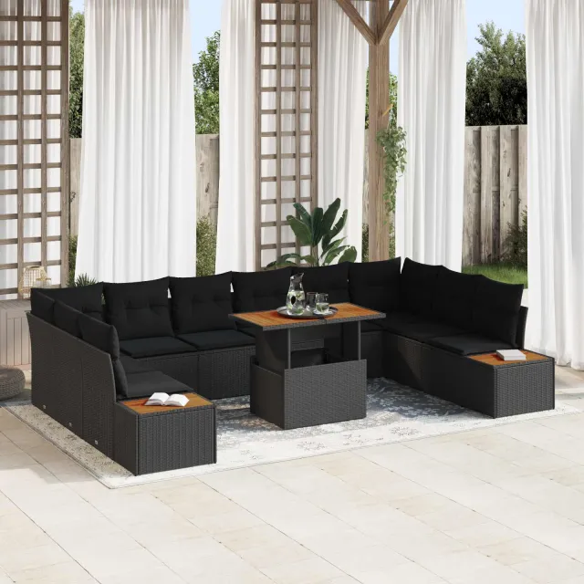 vidaXL Tuin Sofa Set 11 st Zwart Poly riet