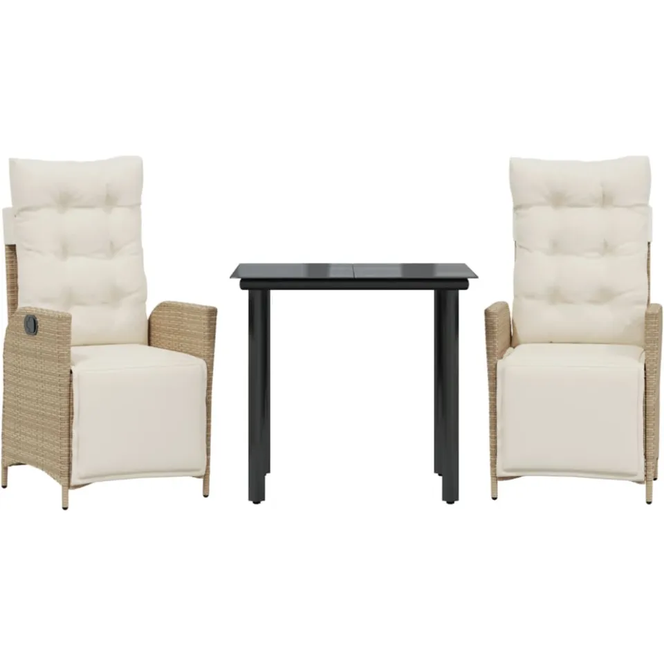 vidaXL 3-delige Tuinset met kussens poly rattan beige, foto 3