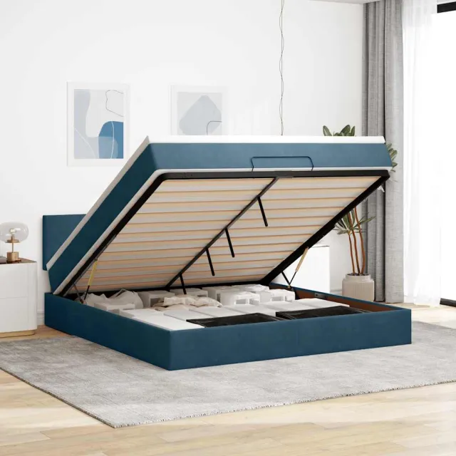 vidaXL Ottoman bed met matras 180x200 cm fluweel donkerblauw blauw