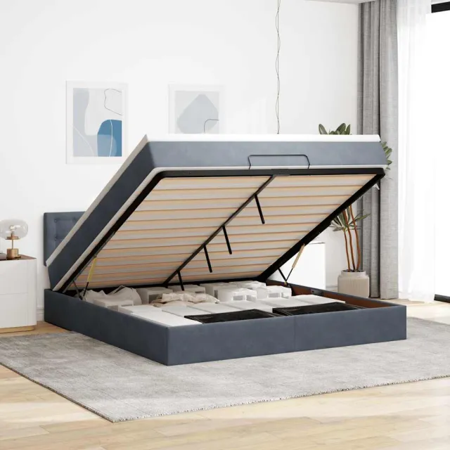 vidaXL Ottoman bed met matras 180x200cm fluweel donkergrijs