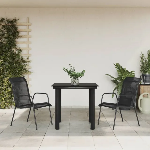 vidaXL 3-delige Tuinset textileen en staal zwart, foto 2