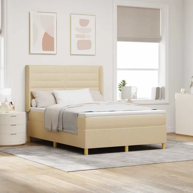 vidaXL Boxspringbed met LED-stripverlichting Crème 140 x 190 cm Stof