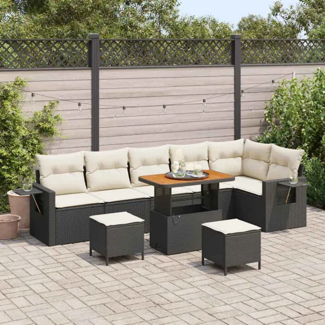 vidaXL Tuinbankenset 11 st Zwart en Crème poly rattan, foto 2