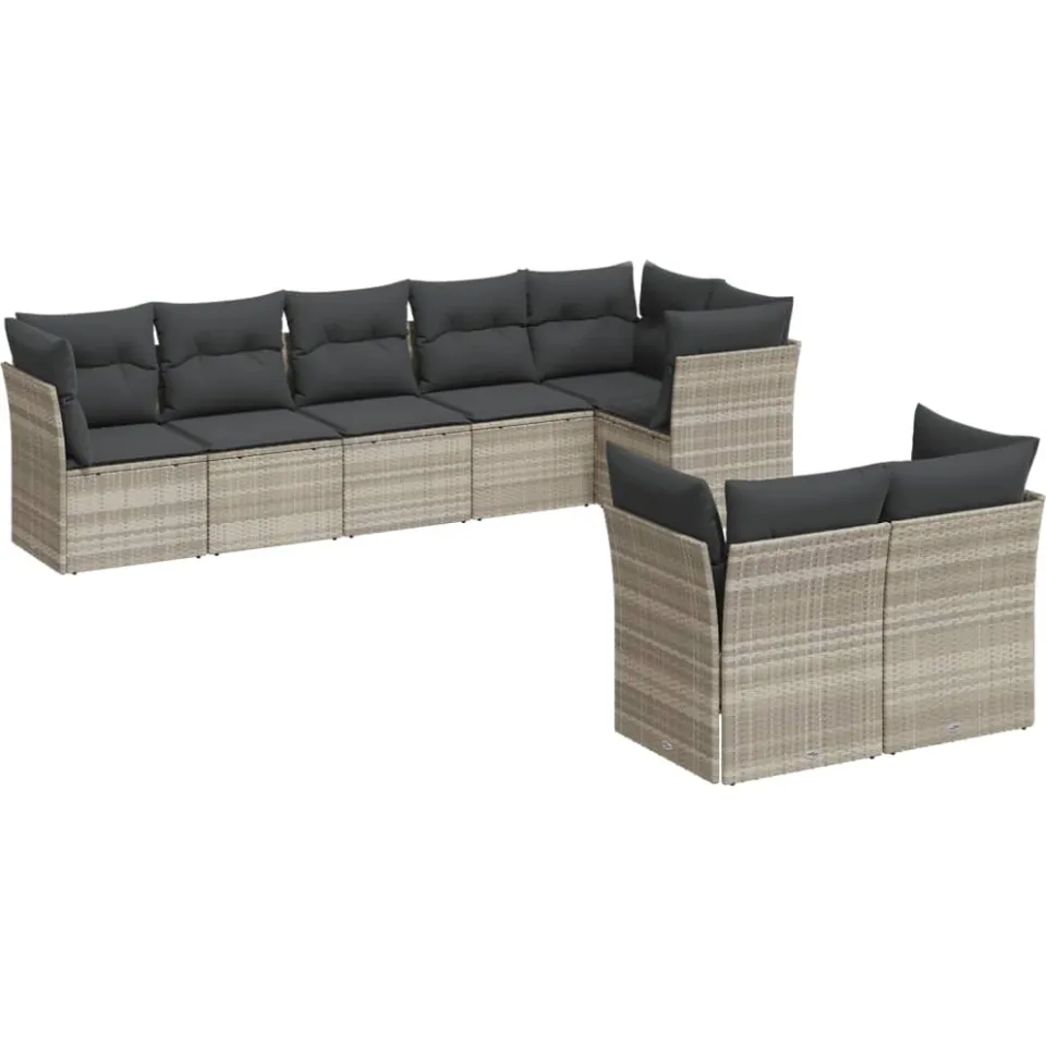vidaXL 8-delige Loungeset met kussens poly rattan lichtgrijs grijs, foto 3