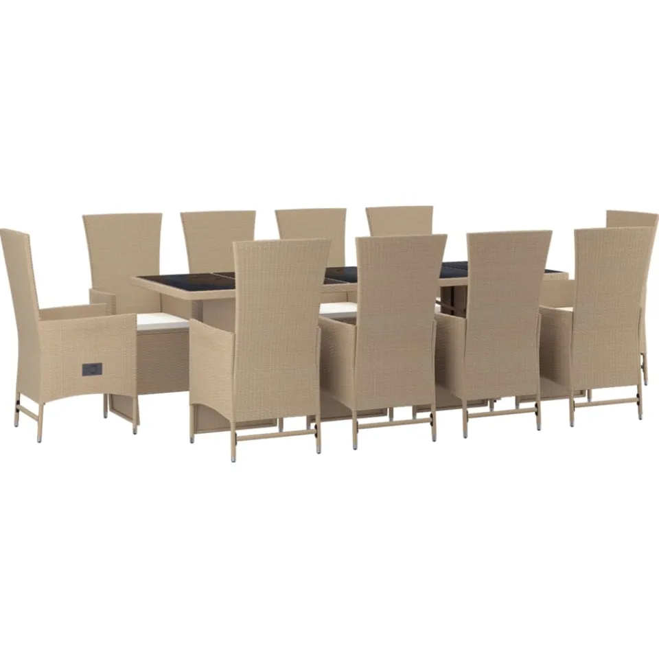 vidaXL 11-delige Tuinset met kussens poly rattan beige