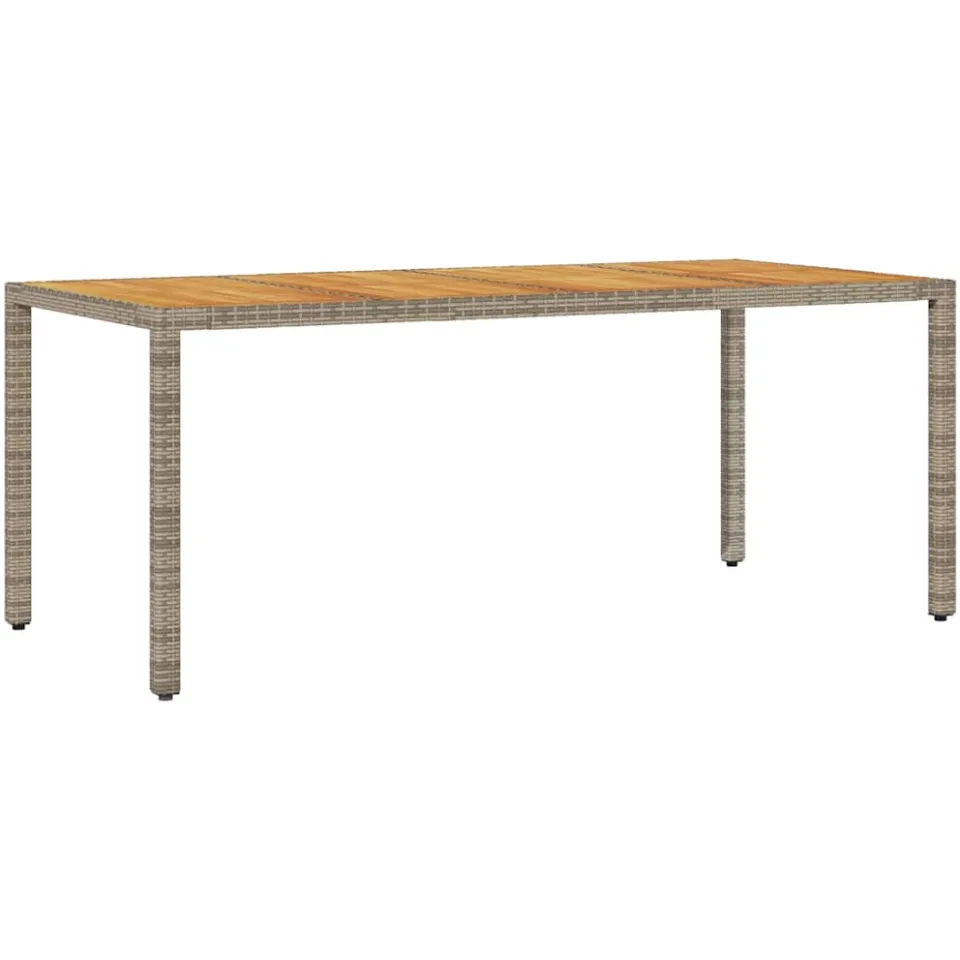vidaXL Tuintafel met acaciahouten blad 190x90x75 cm poly rattan grijs, foto 3