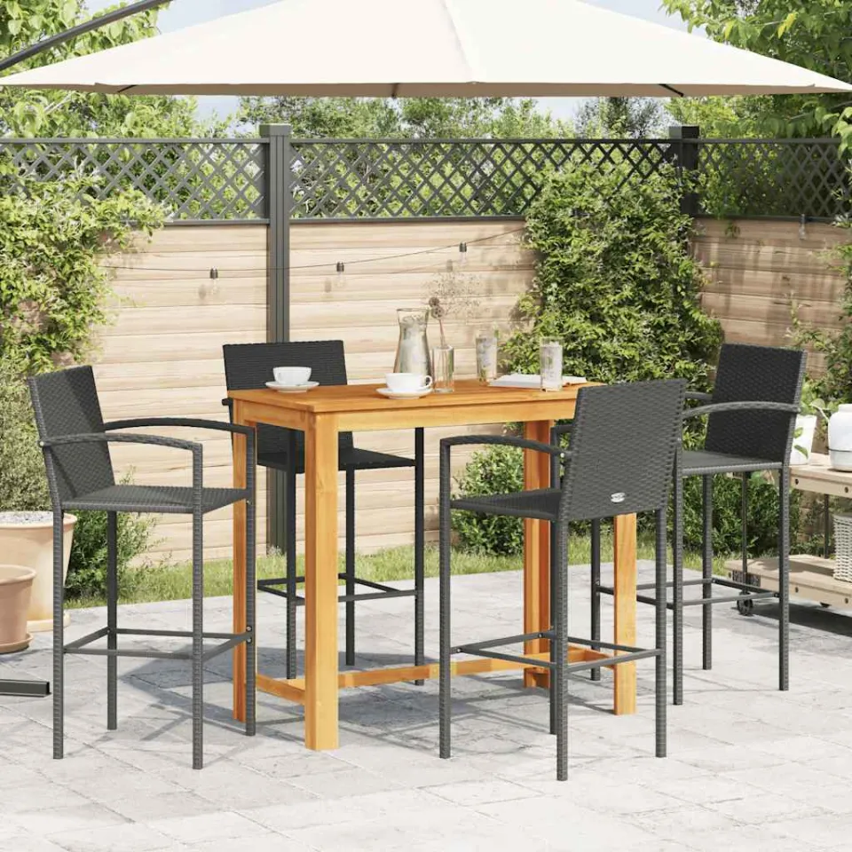 vidaXL 5-delige Tuinbarset massief acaciahout en poly rattan zwart, foto 3
