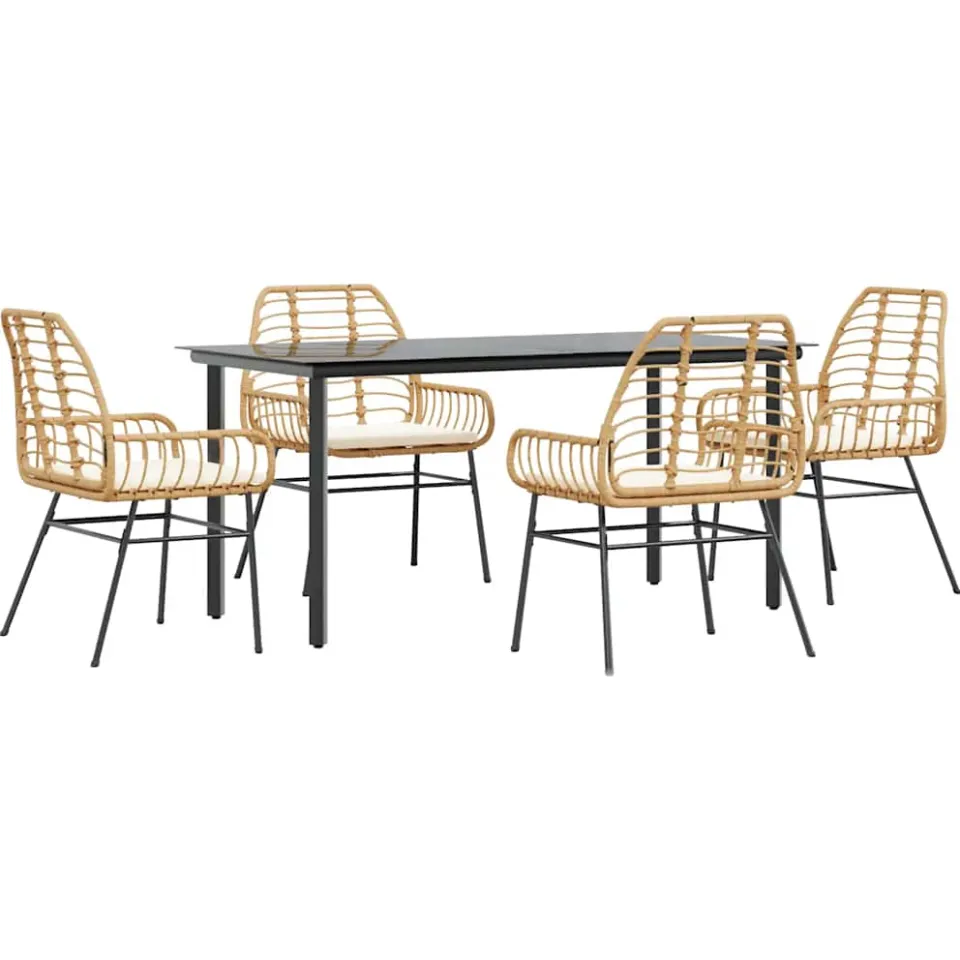 vidaXL 5-delige Tuinset met kussens poly rattan glas bruin