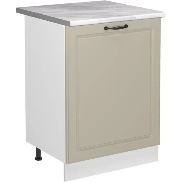 Vicco Keukenonderkast R-Line, Zand landelijk/Wit, 60 cm met 1 deur marmer werkblad