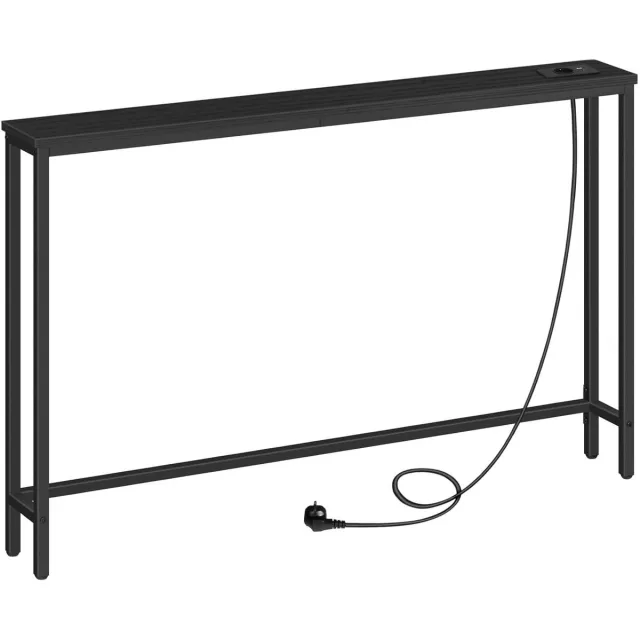 Homesy Consoletafel met stopcontacten en USB-aansluitingen, 120x15x80 smalle consoletafel met oplaadstation, bijzettafel, voor foyers, gangen, Zwart