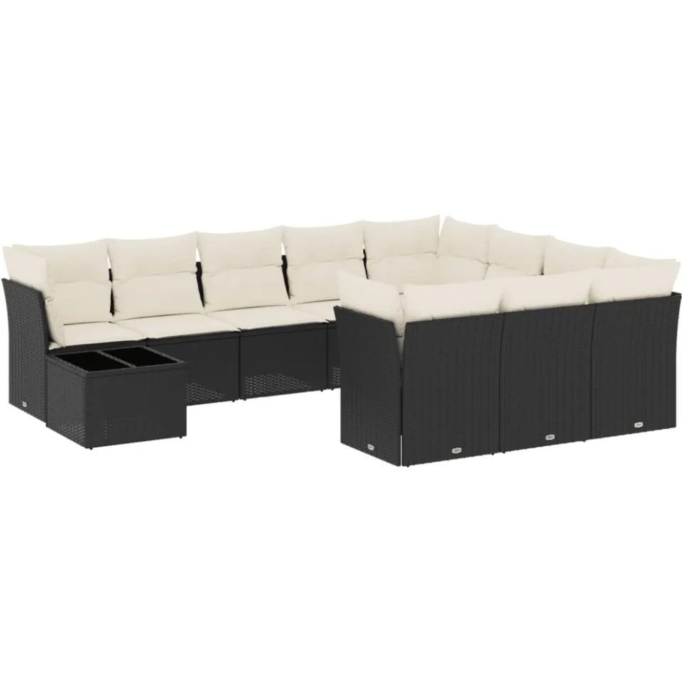 vidaXL 11-delige Loungeset met kussens poly rattan zwart, foto 3