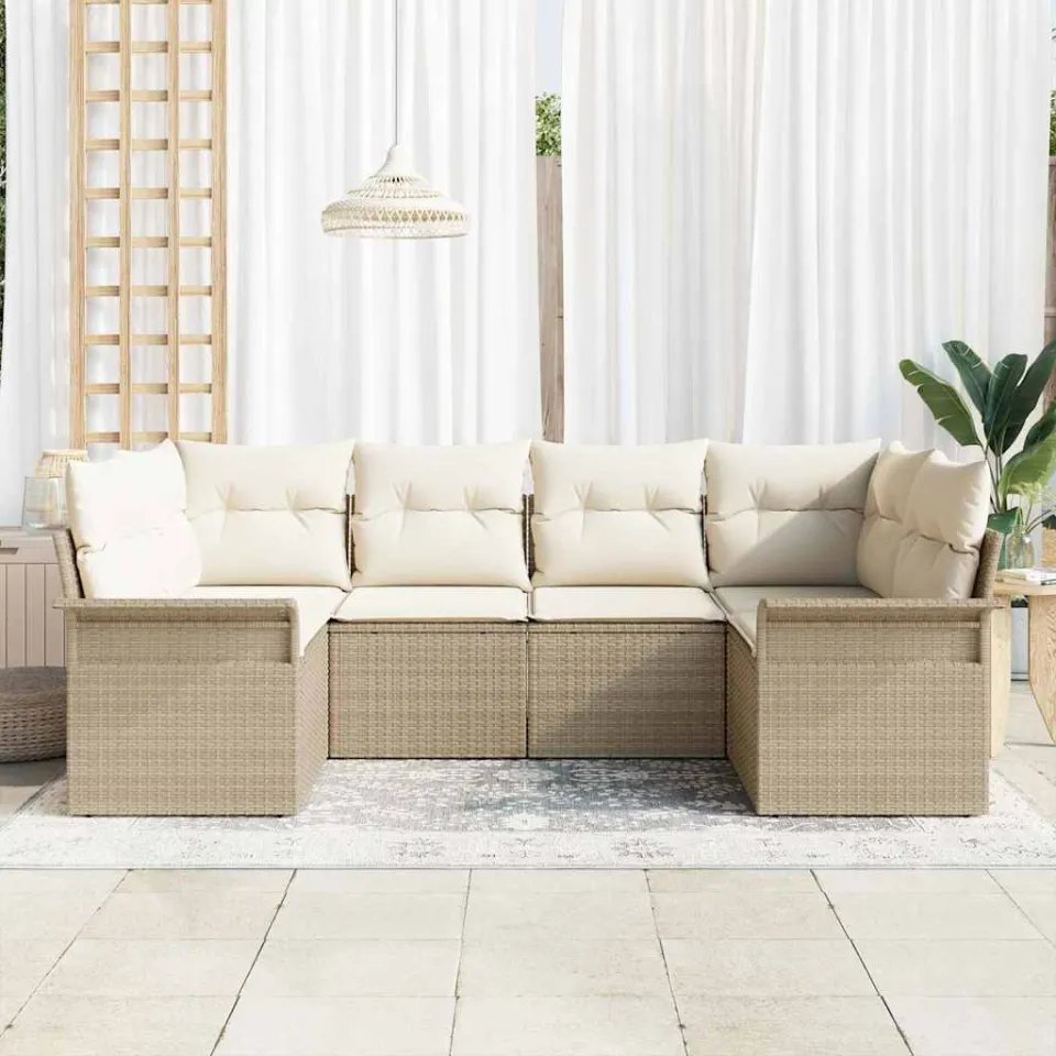 vidaXL Tuinbankenset 6 st Beige poly rattan, foto 2