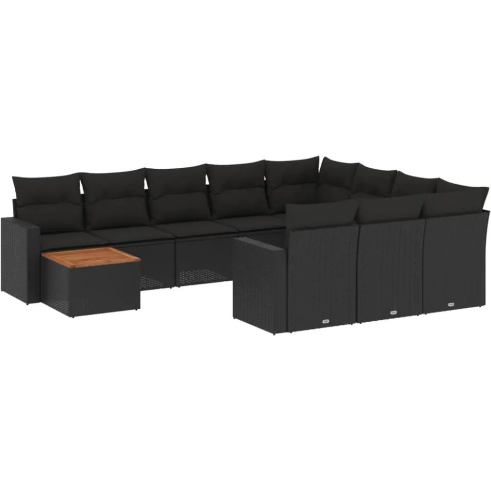 vidaXL 11-delige Loungeset met kussens poly rattan zwart, foto 3