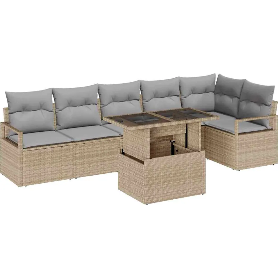 vidaXL Tuin Sofa Set 7 st Beige poly rattan