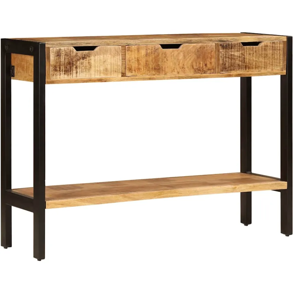 vidaXL Dressoir met 3 lades 110x35x75 cm massief mangohout bruin, foto 2