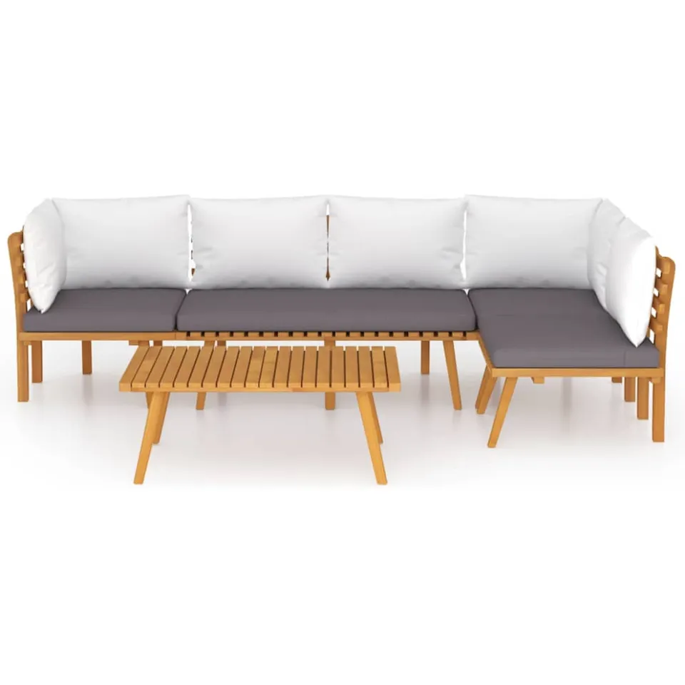 vidaXL 5-delige Loungeset met kussens massief acaciahout bruin