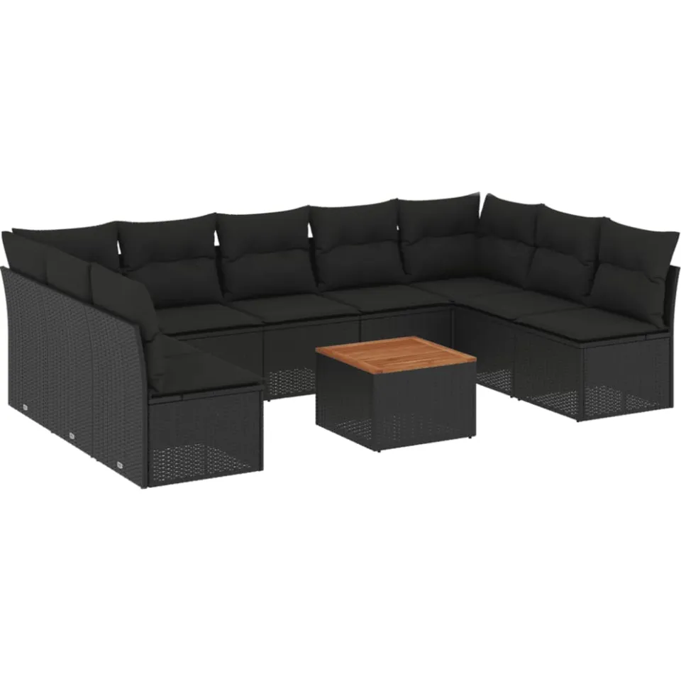 vidaXL 10-delige Loungeset met kussens poly rattan zwart, foto 4