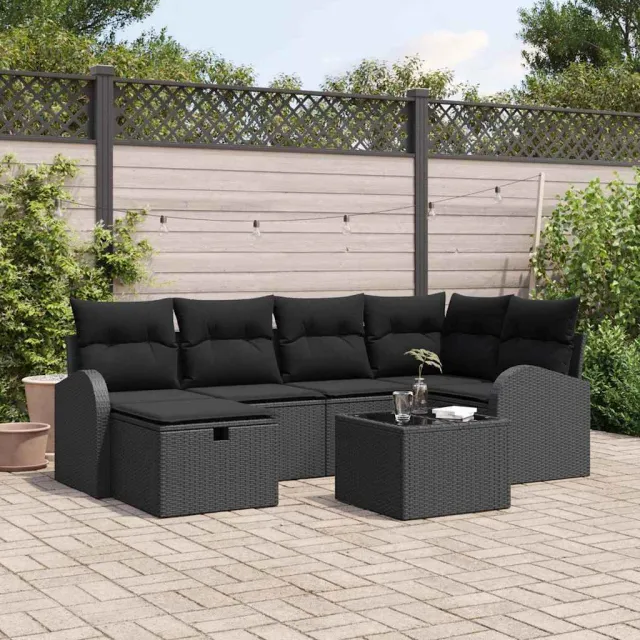 vidaXL Bankstel 7 st poly rattan Zwart