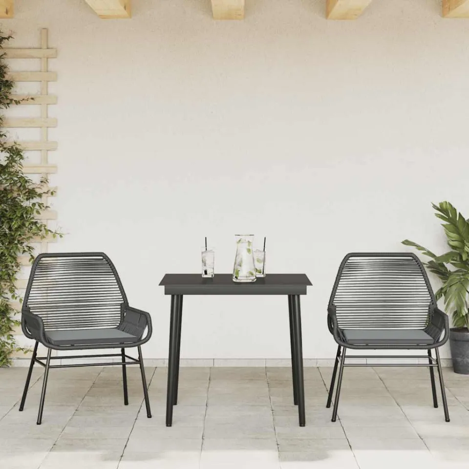 vidaXL 3-delige Tuinset met kussens poly rattan glas zwart, foto 2