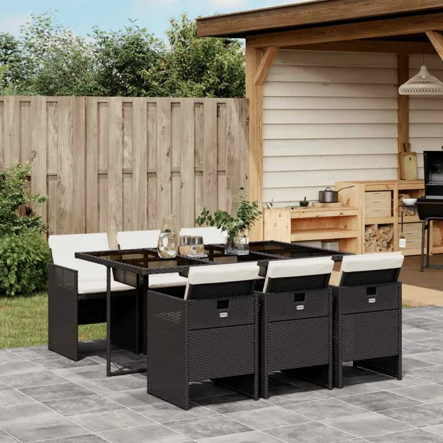 vidaXL 7-delige Tuinset met kussens poly rattan zwart, foto 2