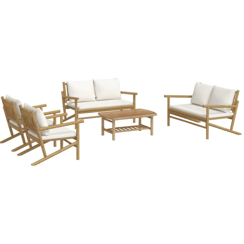 vidaXL 5-delige Loungeset met kussens bamboe crèmewit Bruin