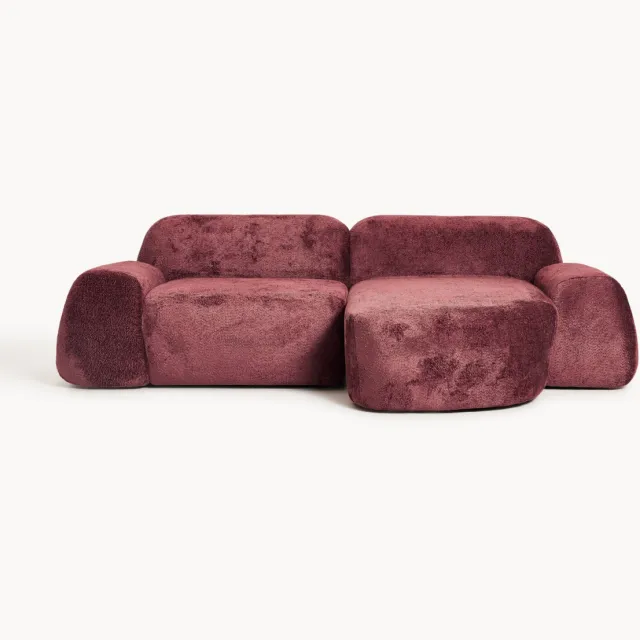 Westwing Collection Modulaire teddy-bouclé hoekbank Wolke (3-zits) wijnrood