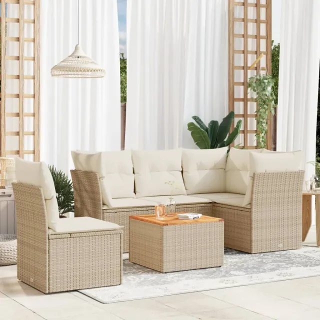 vidaXL 6-delige Loungeset met kussens poly rattan beige, foto 2
