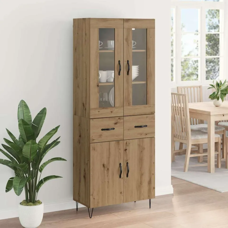 vidaXL Hoge kast Artisan Eiken 69,5 x 34 x 90 cm Bewerkt hout, foto 3