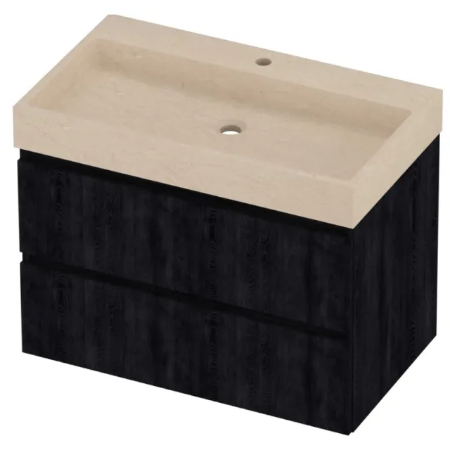 Proline Evoli Badmeubelset Hardsteen Loft 1 Kraangat 80x46x62 cm Sand Stone Charcoal Oak Eiken