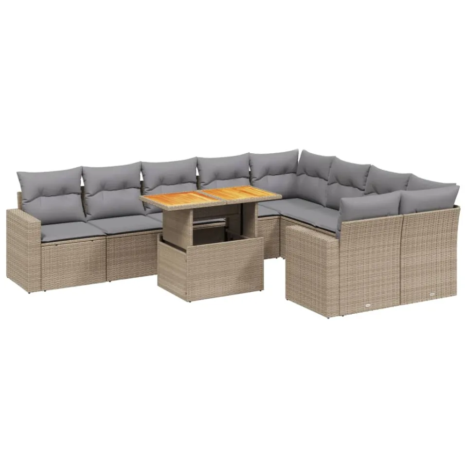 vidaXL 10-delige Loungeset met kussens poly rattan beige, foto 3