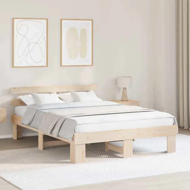 vidaXL Bedframe met hoofdeinde Naturel 150 x 200 cm Massief grenenhout Bruin