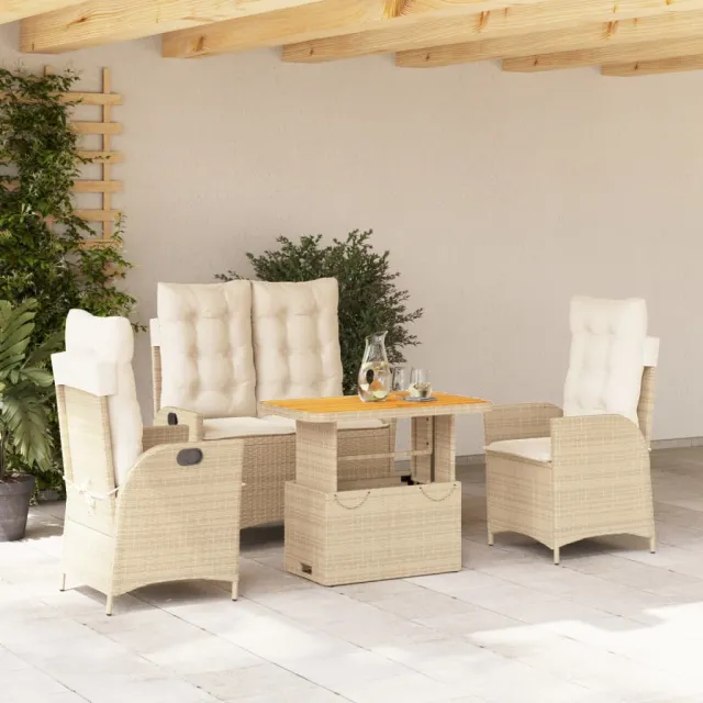 vidaXL 4-delige Tuinset met kussens poly rattan beige, foto 2