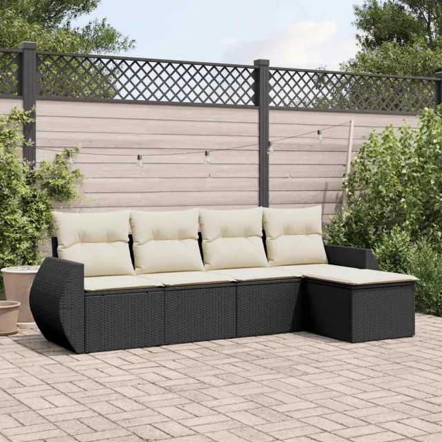 vidaXL 5-delige Loungeset met kussens poly rattan zwart, foto 2