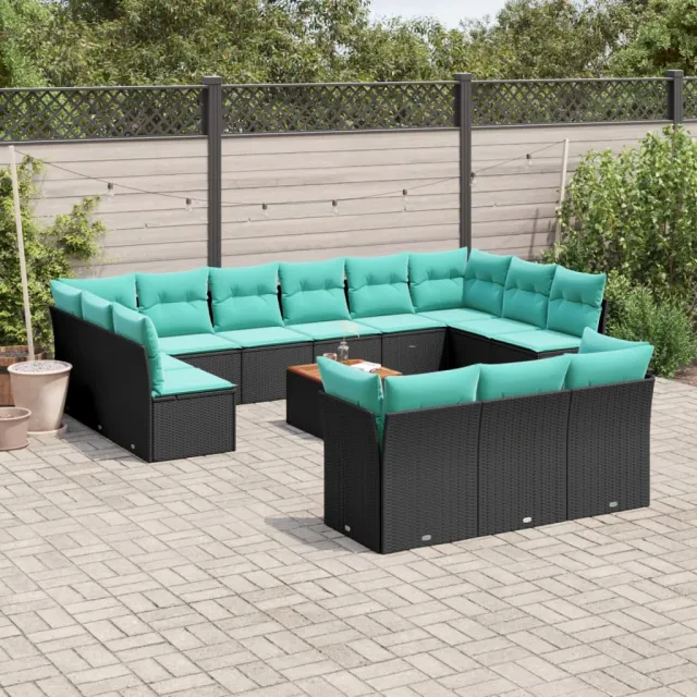 vidaXL 14-delige Loungeset met kussens poly rattan zwart, foto 2