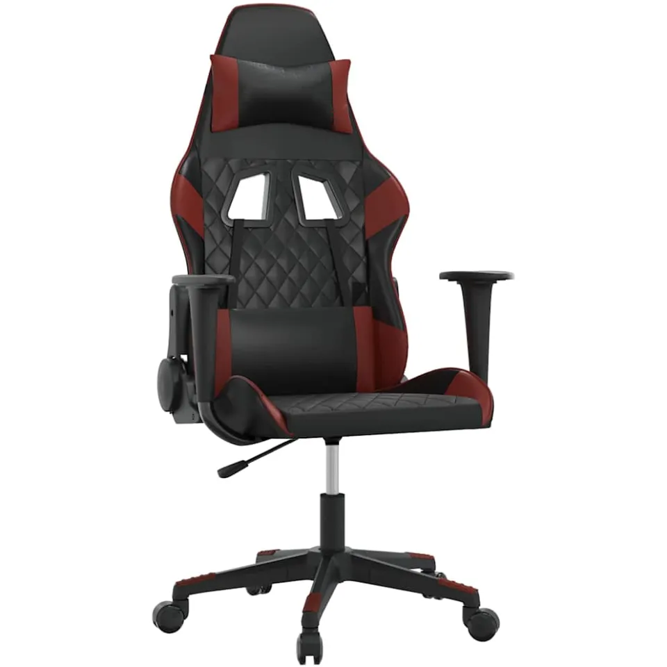 vidaXL Massage gamestoel kunstleer zwart en wijnrood, foto 3