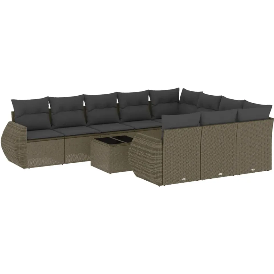 vidaXL 11-delige Loungeset met kussens poly rattan lichtgrijs