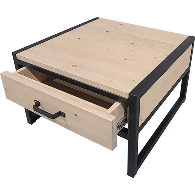 Wibema Meubelen Industriële salontafel "Albany" - 60 x 60 x 40 cm - Hout en Staal - Handgemaakt Hout: Kleur naar keuze (zie foto)