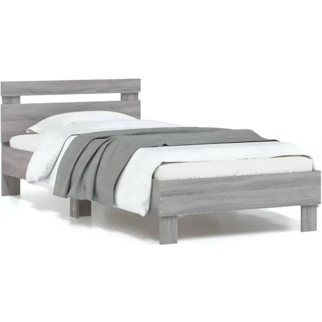 vidaXL Bedframe met hoofdbord en LED grijs sonoma eikenkleur 90x190 cm