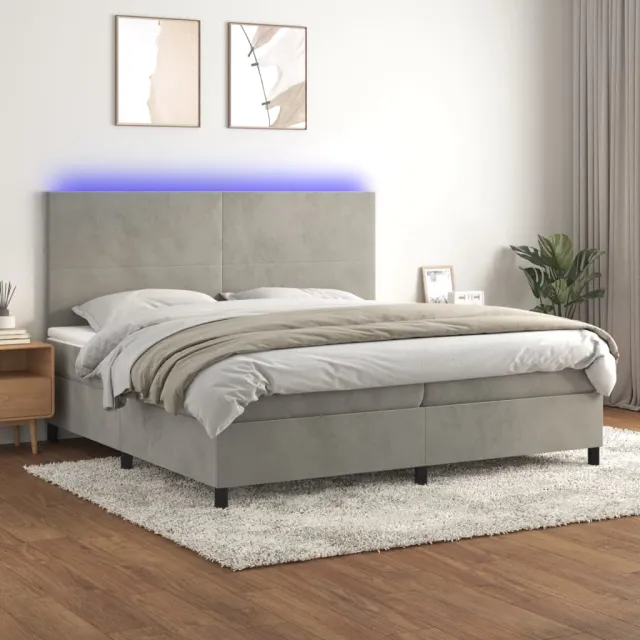 vidaXL Boxspring met matras en LED fluweel lichtgrijs 200x200 cm grijs