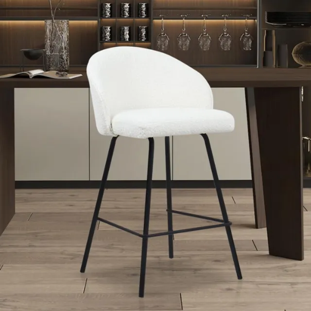 Rousseau Counterstoel June Wit – Rousseau – 65 cm Zithoogte – Bouclé – Keukeneiland – Zwart Metaal