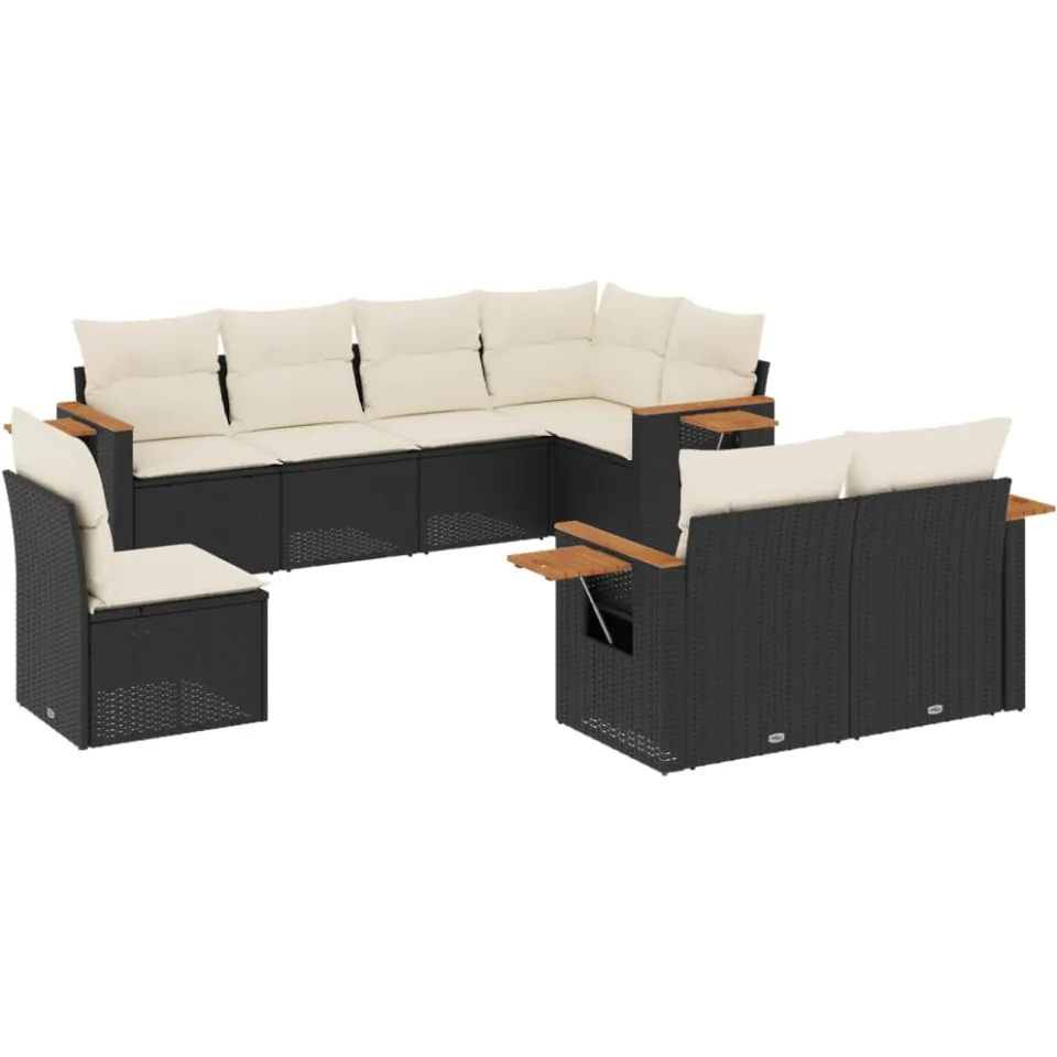 vidaXL 8-delige Loungeset met kussens poly rattan zwart, foto 3