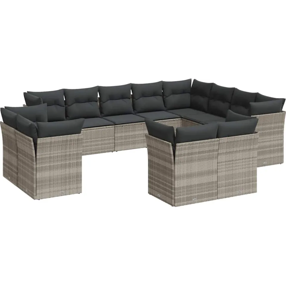 vidaXL 12-delige Loungeset met kussens poly rattan lichtgrijs grijs, foto 3