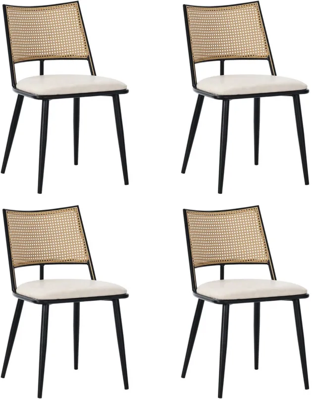 MUVANO Set Van 4 Eetkamerstoelen - Zwarte Rotan Eetkamerstoelen - Rotan Rugleuning Stoel - 120kg Draagvermogen - Comfortabel - Woonkamer Zwart